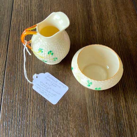 Belleek Other - Belleek vintage sugar and cream set shamrock basket weave creamer